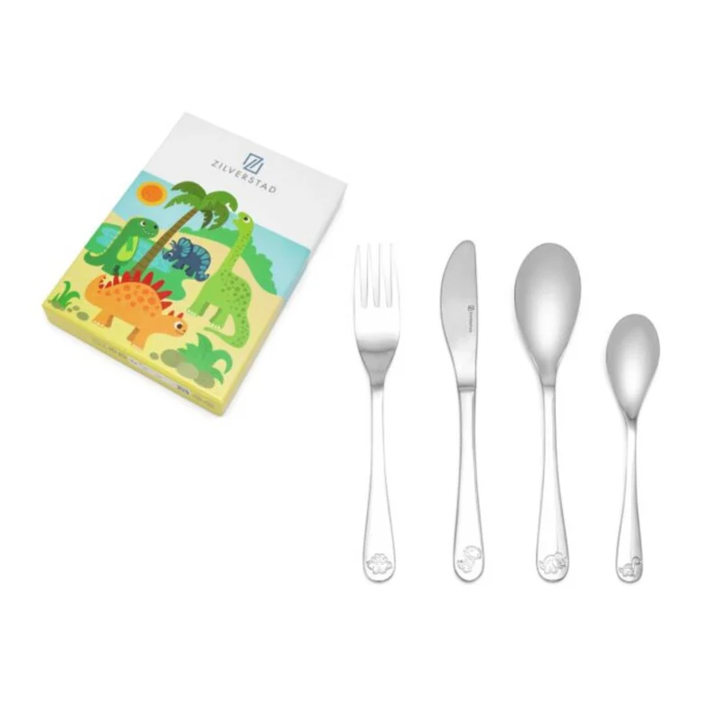 Cubertería de 4 piezas de acero inox Dinosaurs Zilverstad