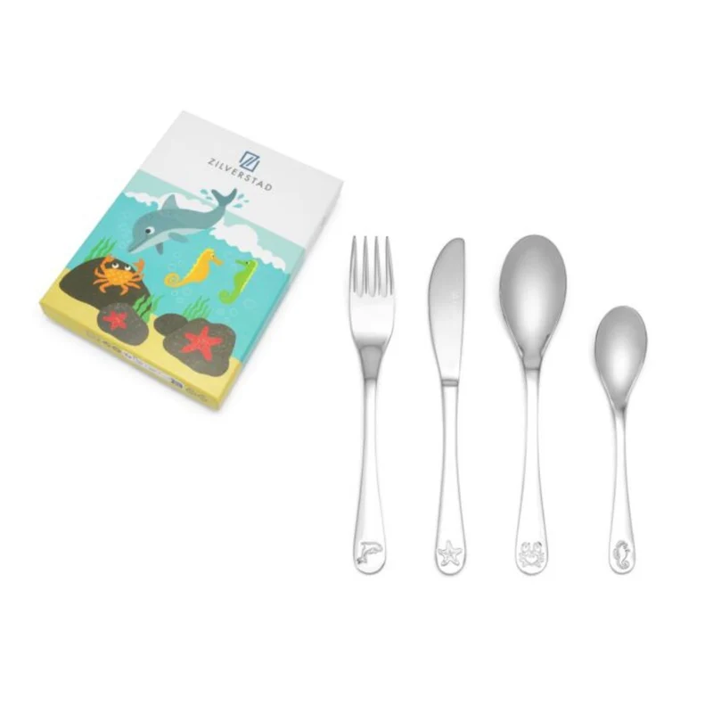 Cubertería de 4 piezas de acero inox Sea Life Zilverstad