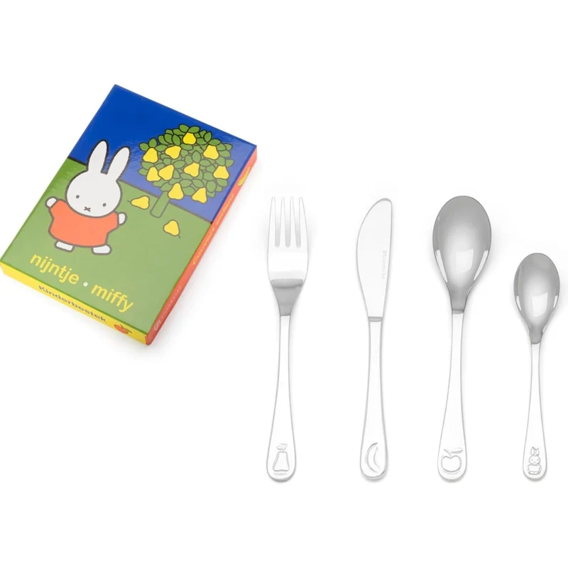 Cubertería de 4 piezas de acero inox Miffy Fruit Zilverstad