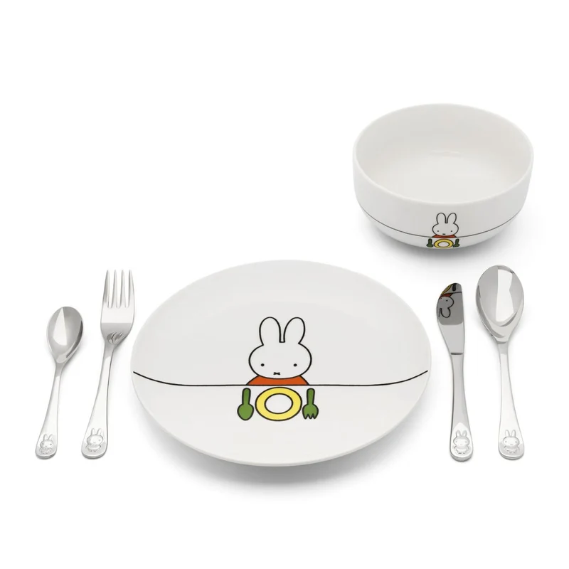 Juego cubertería 6 piezas inox y porcelana Miffy Zilverstad