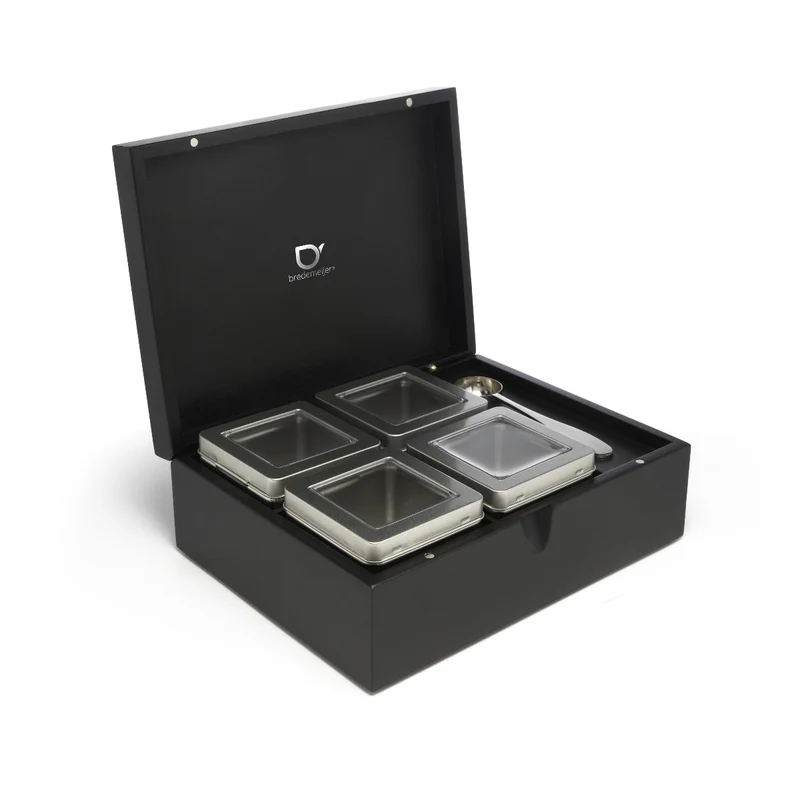 Caja de té de bambú con 4 recipientes y cuchara medidora Bredemeijer