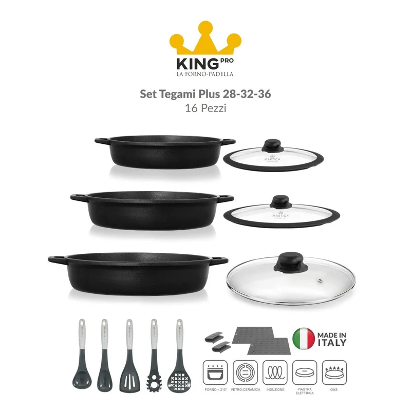 Set tegami antiaderenti ad induzione con coperchi - King Pro