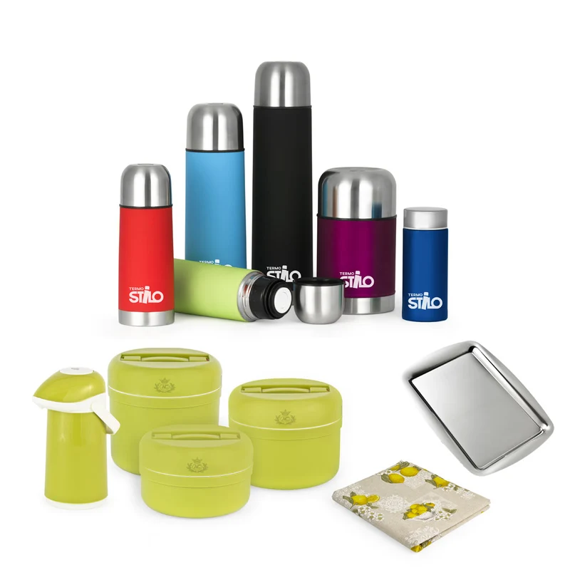 Set thermos in acciaio colorati con thermos porta-vivande verde - Termostilo