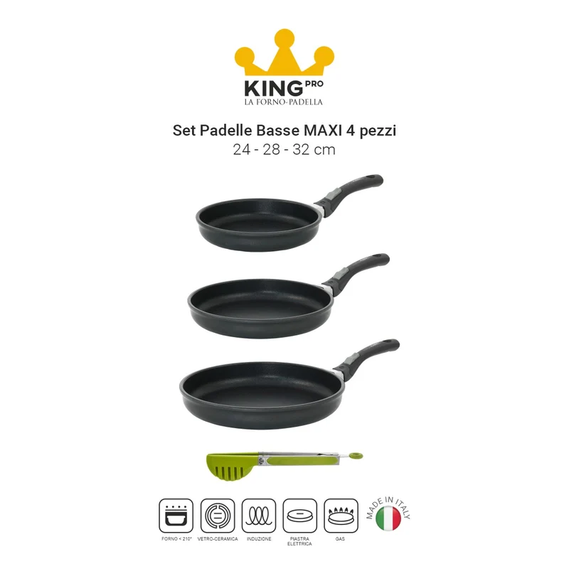 Set di padelle basse antiaderenti induzione 24-28-32 MAXI - King Pro
