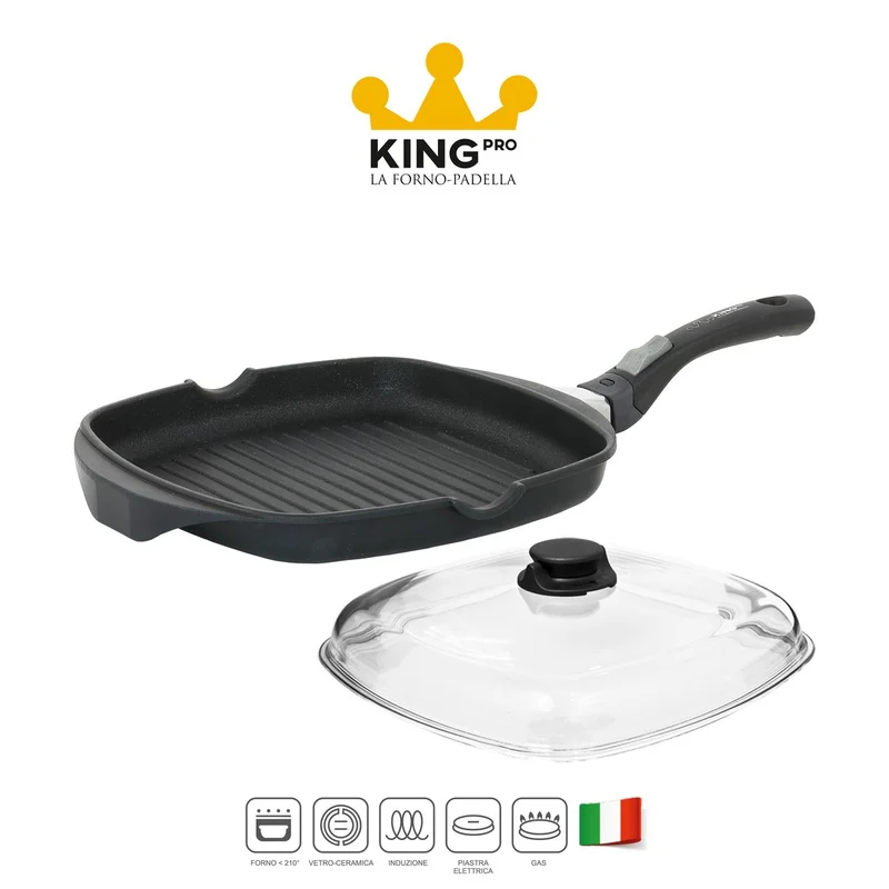 Bistecchiera ad induzione antiaderente rigata quadrata - King Pro