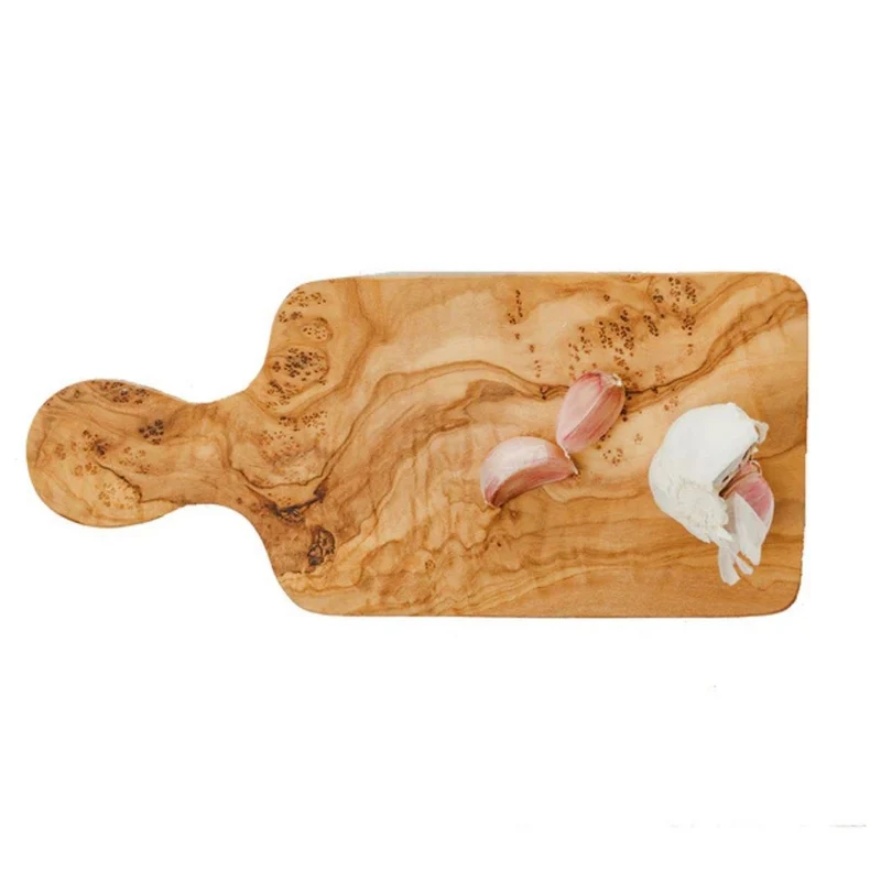 Tabla rectangular para servir y cortar de madera de olivo con mango Selbrae