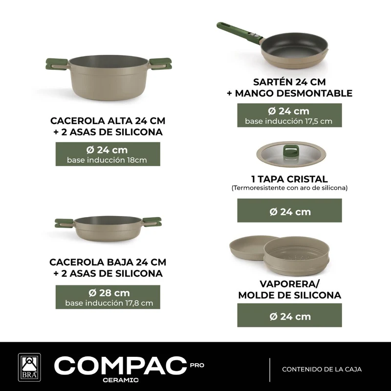 Batería de cocina cerámica 5 piezas Compac Pro Ceramic Bra
