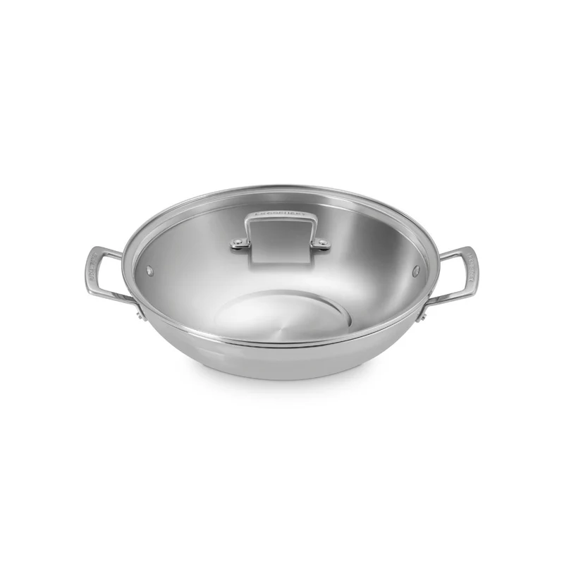 Wok de acero inoxidable con tapa de cristal Tricapa 3-PLY Le Creuset