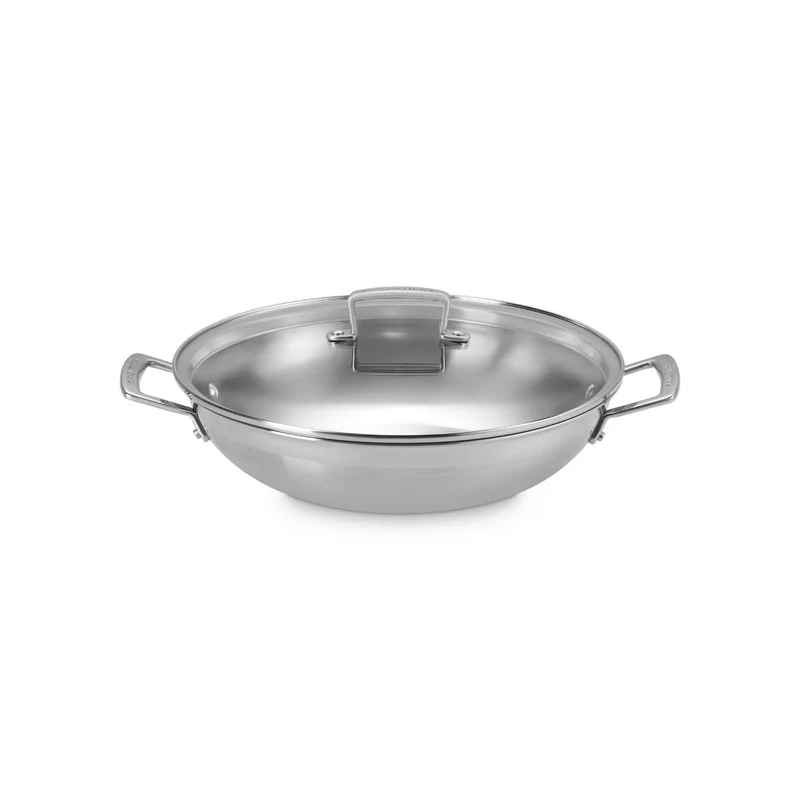 Wok de acero inoxidable con tapa de cristal Tricapa 3-PLY Le Creuset