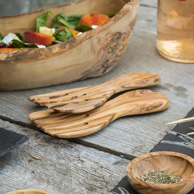 Set de 2 tenedores para ensalada de madera de olivo Selbrae