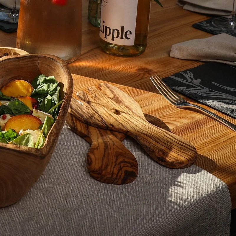Set de 2 tenedores para ensalada de madera de olivo Selbrae