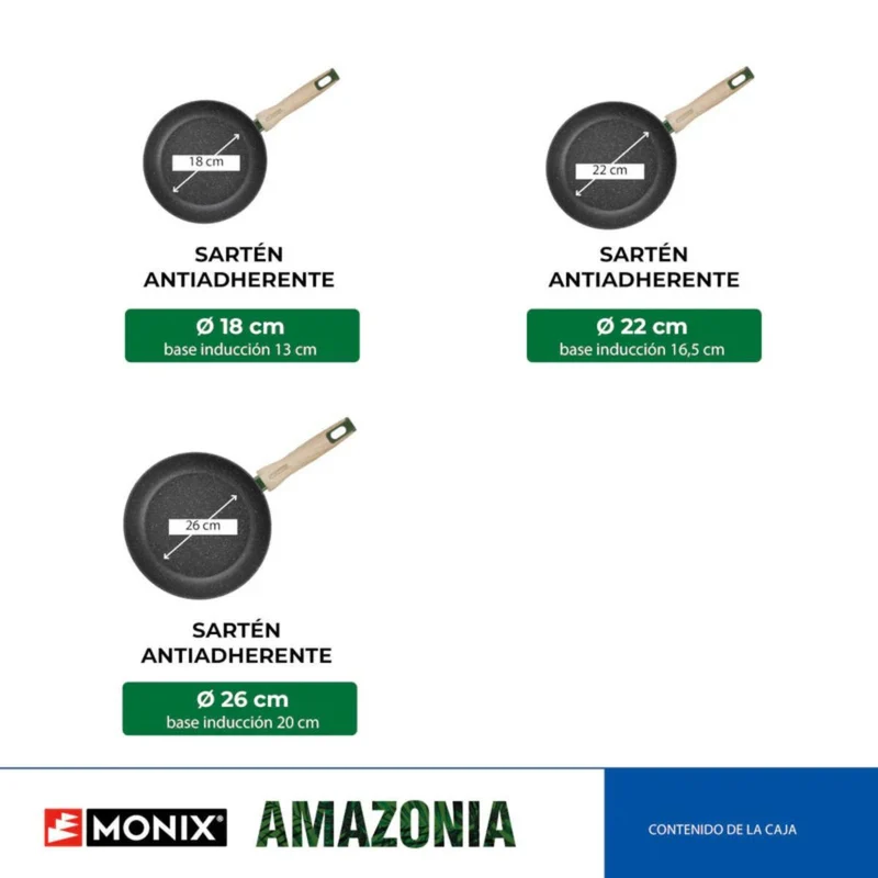 Set de 3 sartenes antiadherentes Amazonia Monix