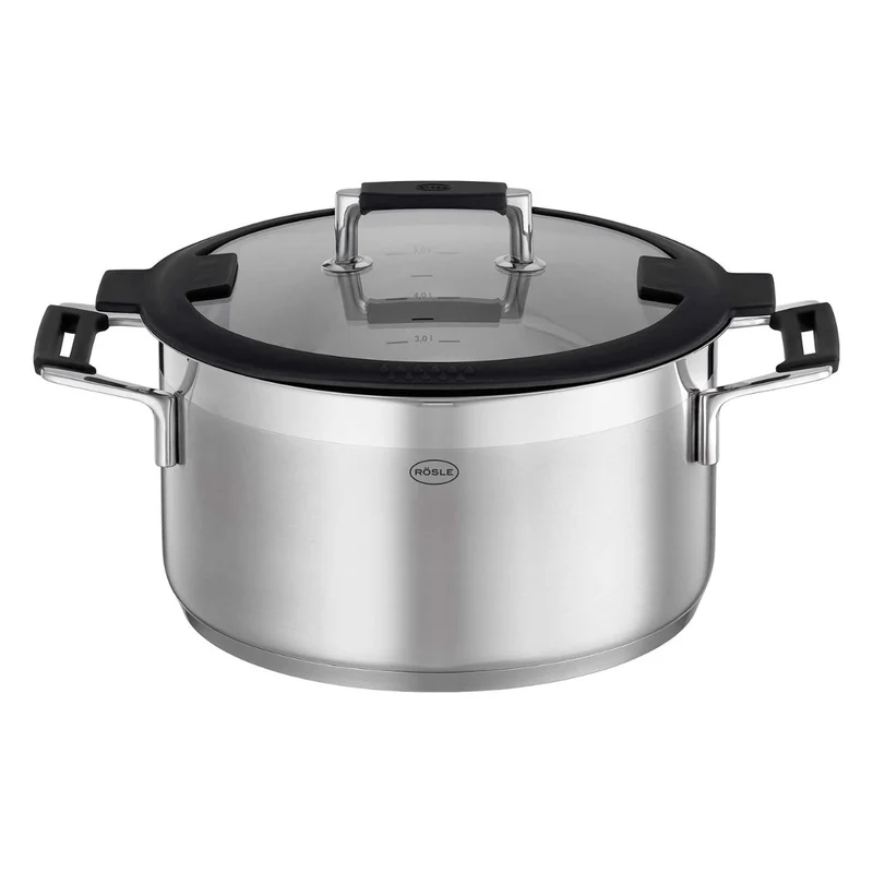 Cacerola alta de acero inoxidable con tapa de cristal Silence Pro Rösle