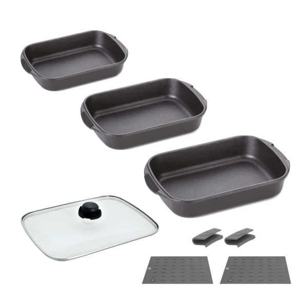 Set lasagnere antiaderente 3 pezzi con coperchio - King Pro