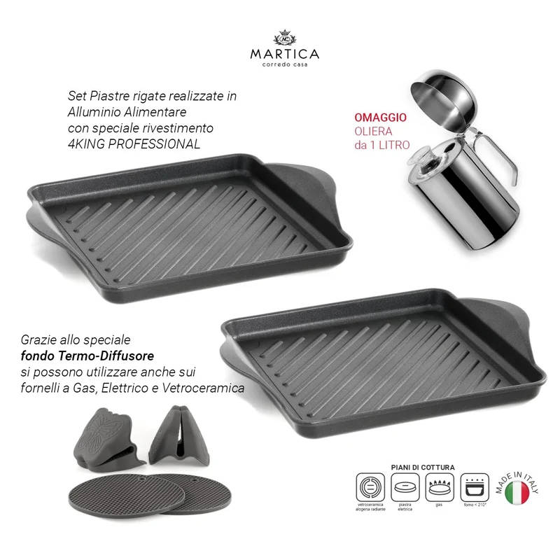 Set bistecchiere teglie rigate antiaderente - King Pro
