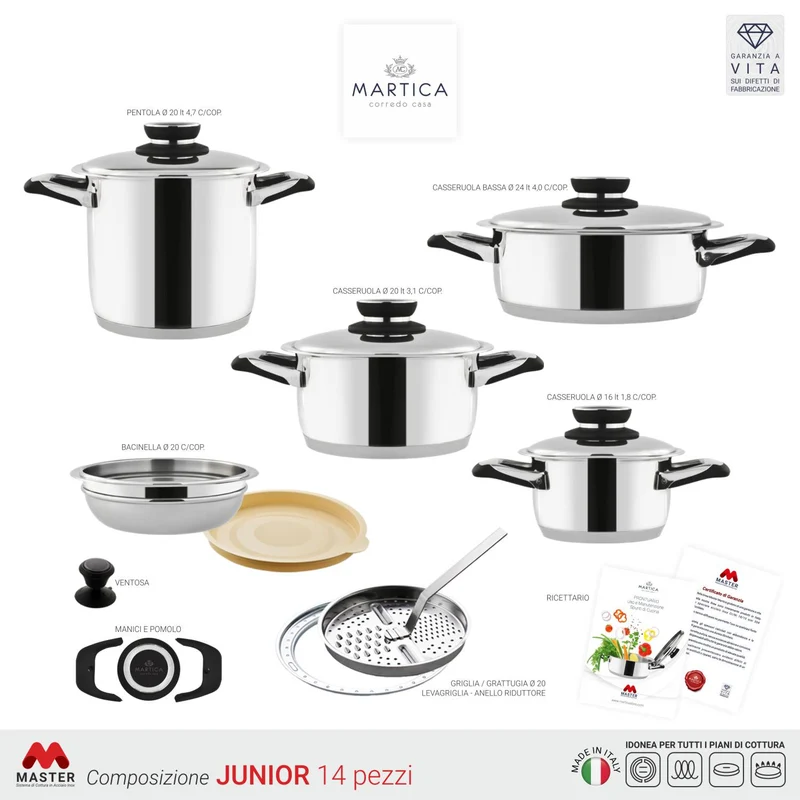 Batteria di pentole in acciaio inox ad induzione composizione Junior - Master