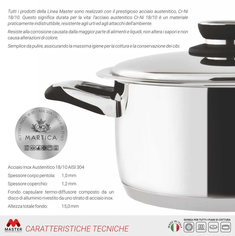 Batteria di pentole in acciaio inox ad induzione composizione SuperSMART - Master