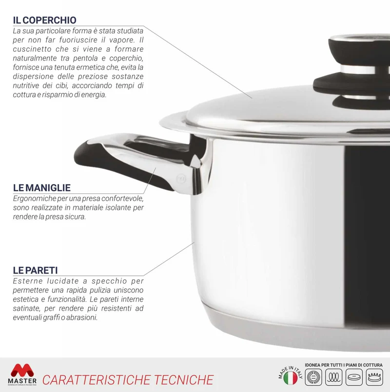 Batteria di pentole in acciaio inox ad induzione composizione SuperSMART - Master