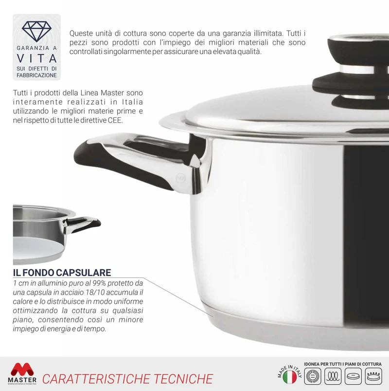 Batteria di pentole in acciaio inox ad induzione composizione SuperSMART - Master