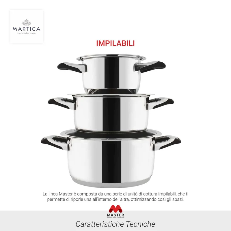 Batteria di pentole in acciaio inox ad induzione composizione SuperSMART - Master