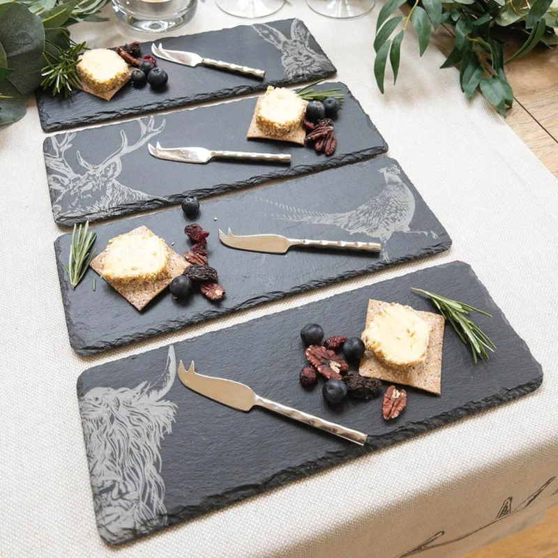 Set de 4 mini tablas de pizarra y 4 cuchillos para queso Selbrae
