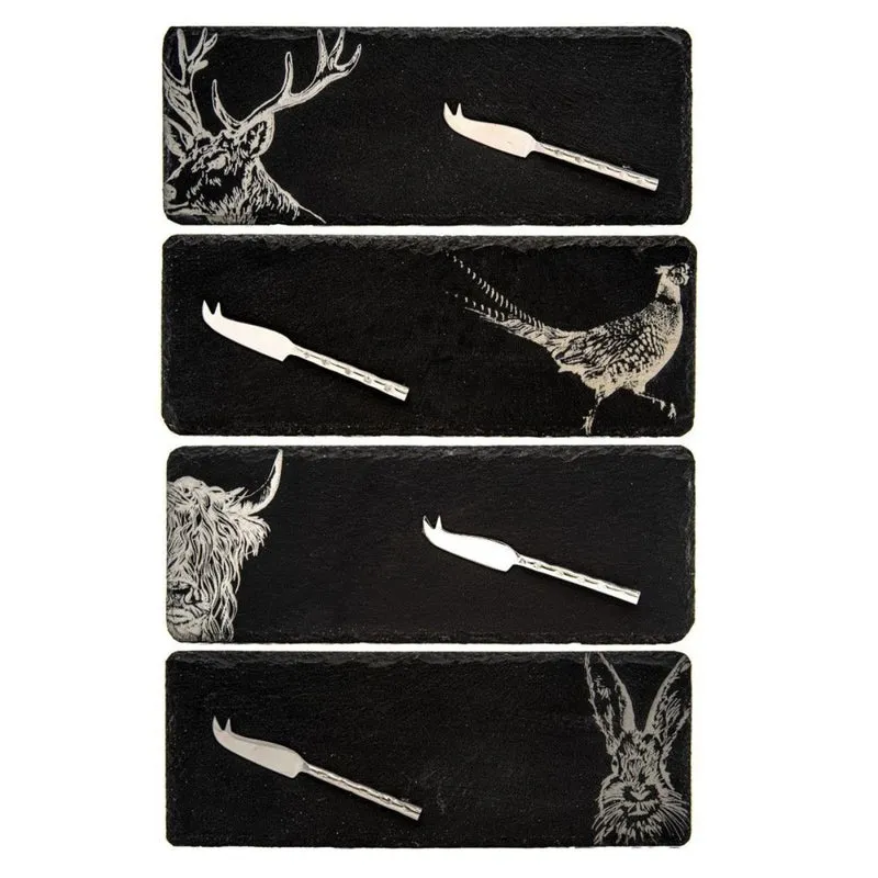 Set de 4 mini tablas de pizarra y 4 cuchillos para queso Selbrae