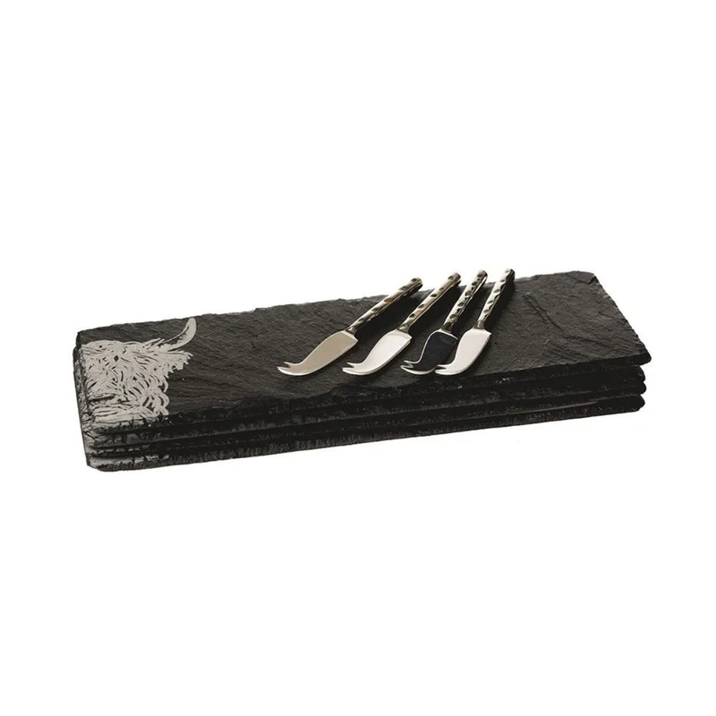 Set de 4 mini tablas de pizarra y 4 cuchillos para queso Selbrae