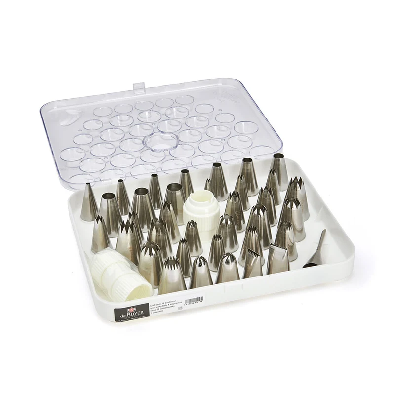 Caja set de 35 boquillas de acero inoxidable De Buyer