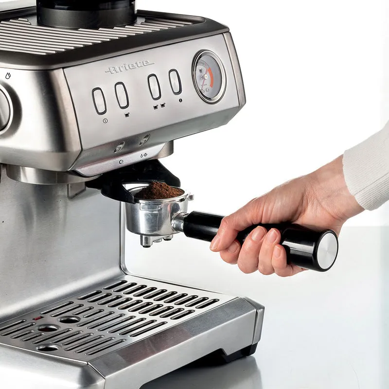 Cafetera Espresso de metal con molinillo de café y monodosis Ariete