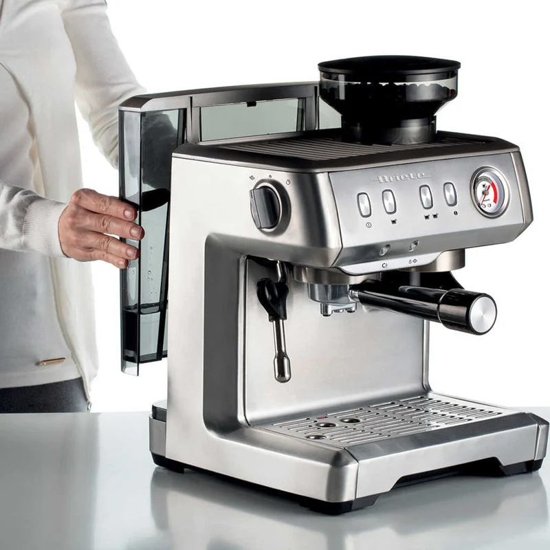 Cafetera Espresso de metal con molinillo de café y monodosis Ariete