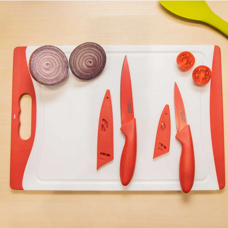 Set de 3 piezas de cuchillos y tabla de cortar Colourworks KitchenCraft