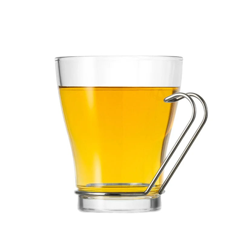 24 cl - Debora Tazza Tè In Vetro Con Manico In Acciaio - Set 6 Pz
