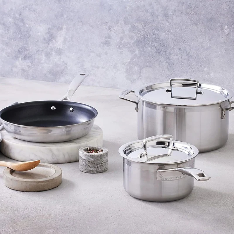 Batería de 3 piezas acero inoxidable Le Creuset