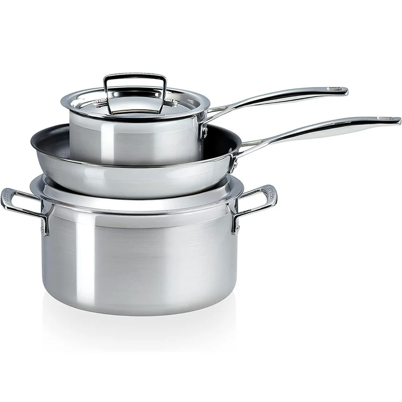 Batería de 3 piezas acero inoxidable Le Creuset