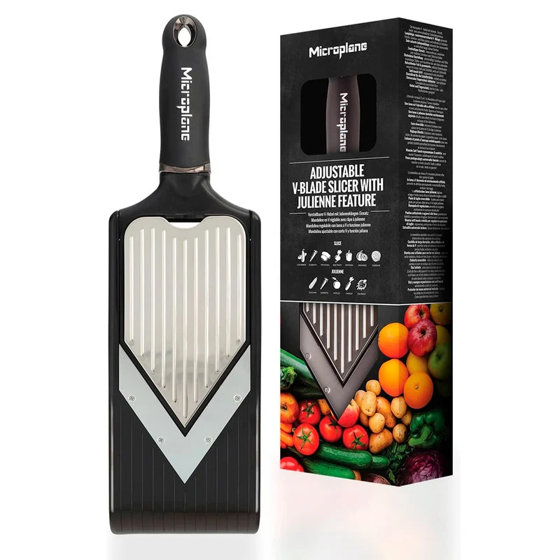 Mandolina hoja en V ajustable con función juliana Microplane