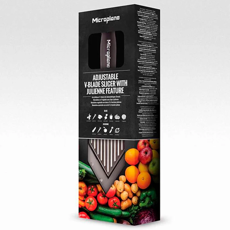 Mandolina hoja en V ajustable con función juliana Microplane