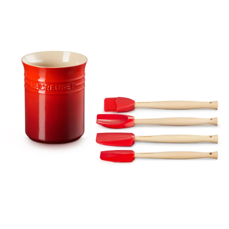 Conjunto de bote con 4 espátulas Le Creuset