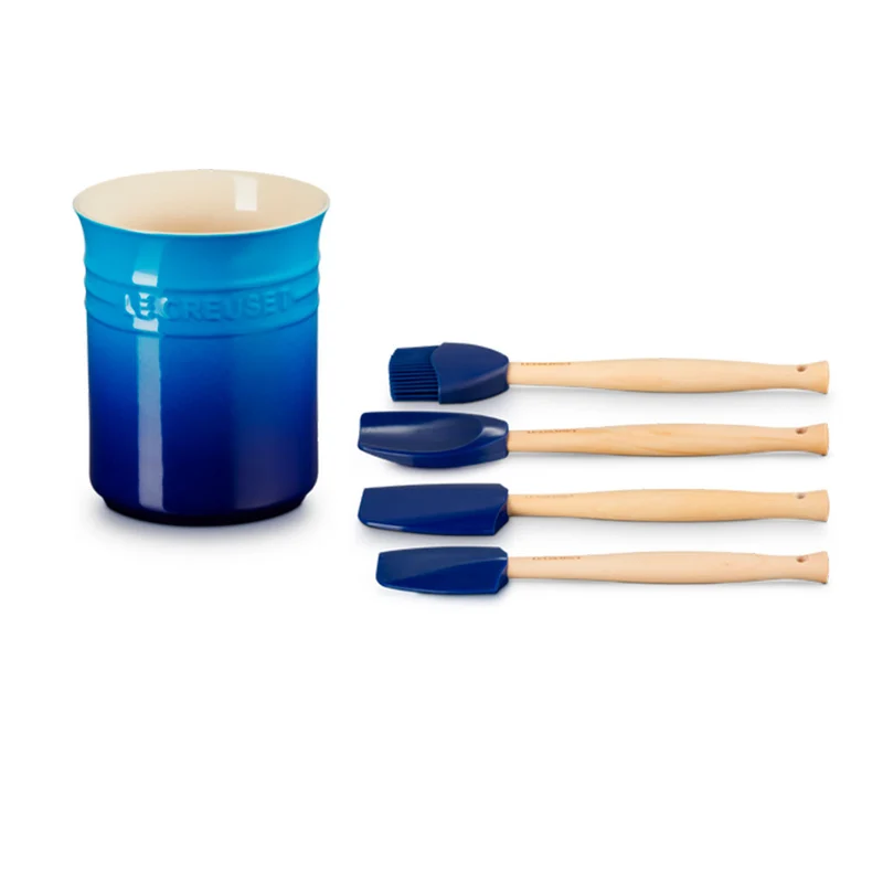 Conjunto de bote con 4 espátulas Le Creuset