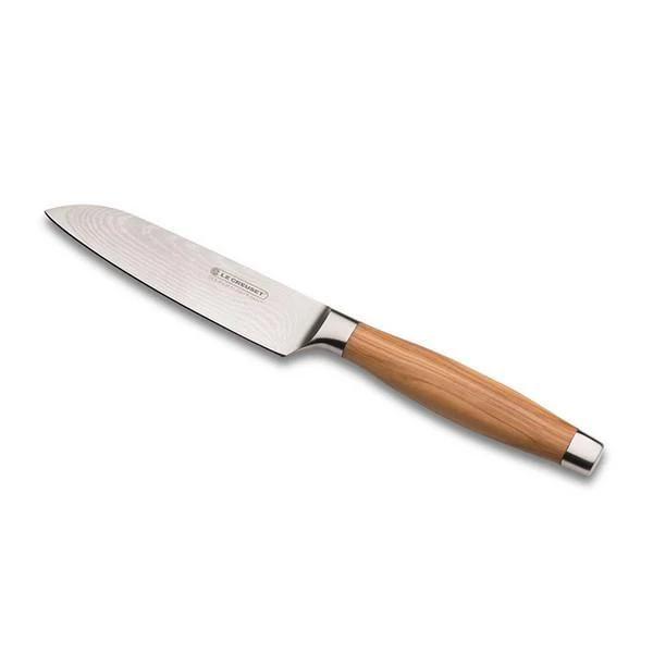 Cuchillos Le Creuset de acero damasco con mango de madera de olivo