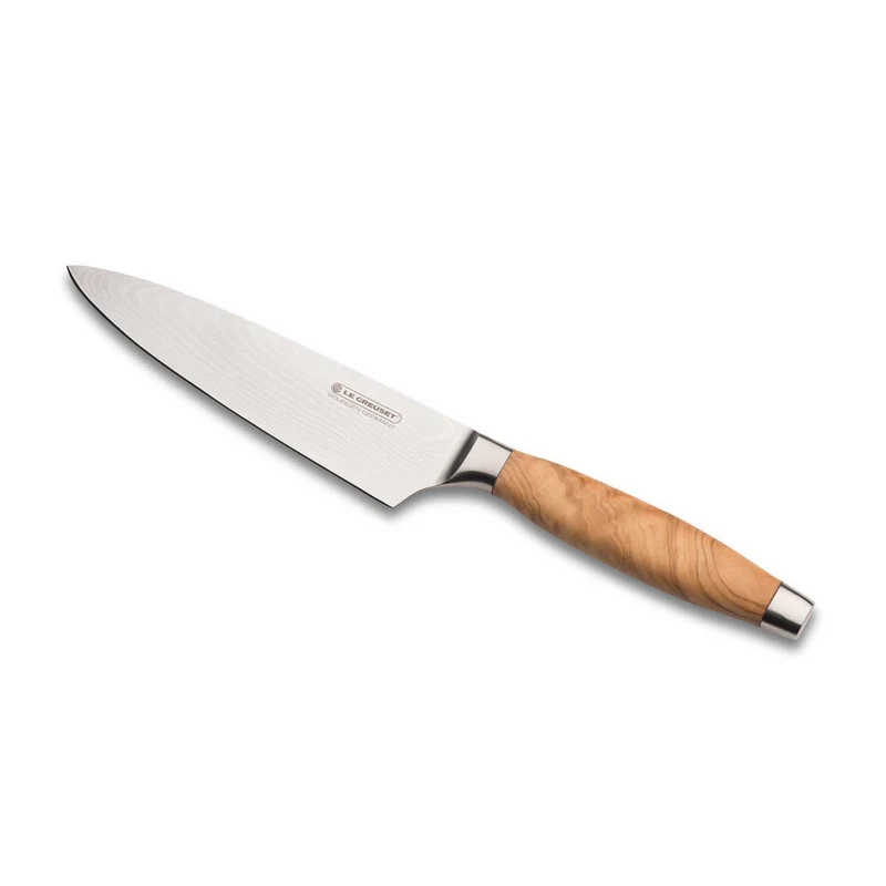Cuchillos Le Creuset de acero damasco con mango de madera de olivo