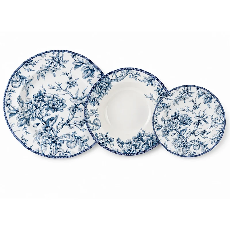 Kensington Servizio Piatti Decorati In Porcellana - Set 18 Pz