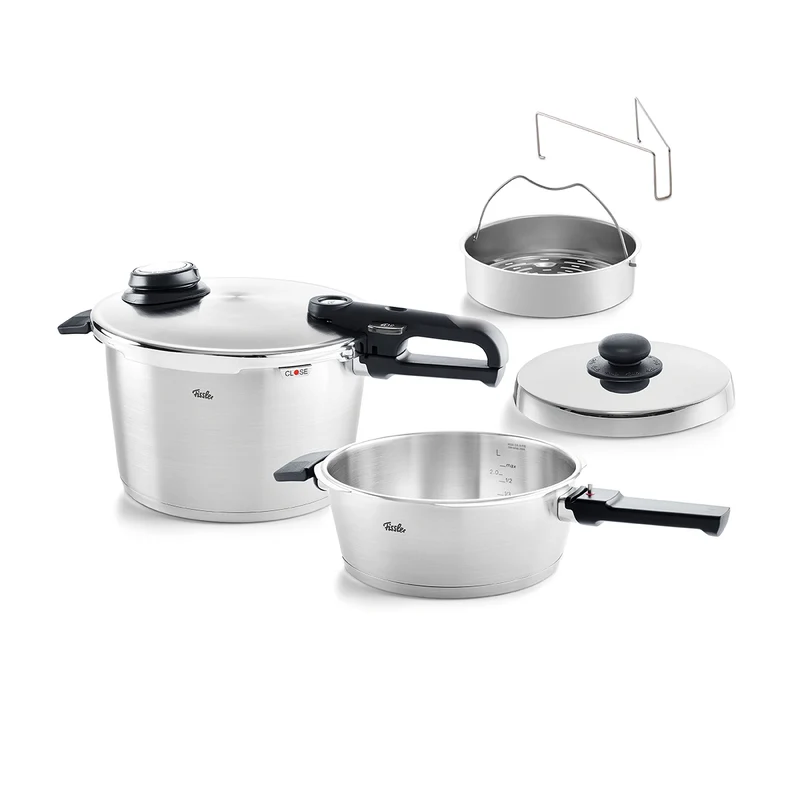 Vitavit® Premium 3-tlg. Set aus Schnellbratpfanne 4 Liter & Schnellkochtopf 8 Liter mit Metalldeckel
