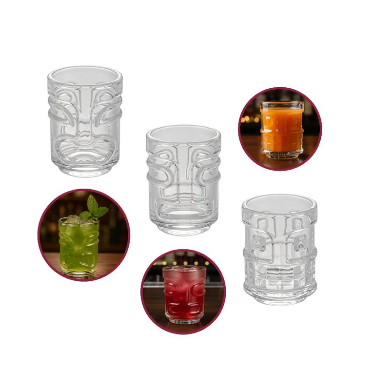 5 cl - Tiki Maori Bicchieri Shot In Vetro Borosilicato - Set 3 Pz