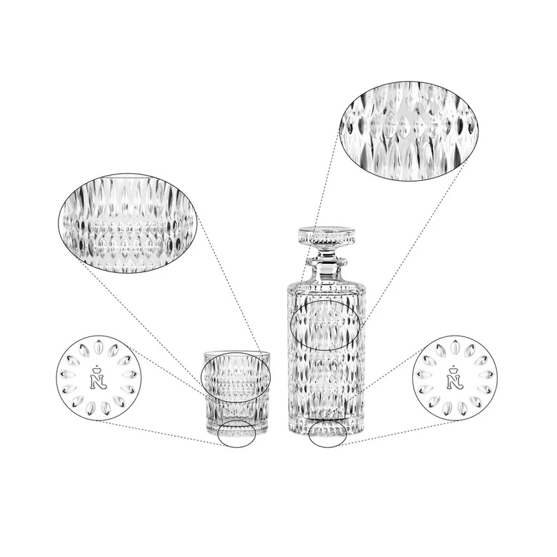 Ethno Set Whisky Decanter e Bicchieri In Vetro Cristallino - Set 3 Pz