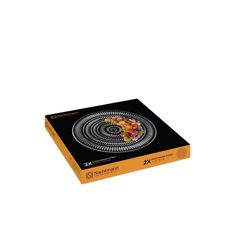 28 cm - Ethno Piatto Piano Presentazione In Vetro Cristallino - Set 2 Pz