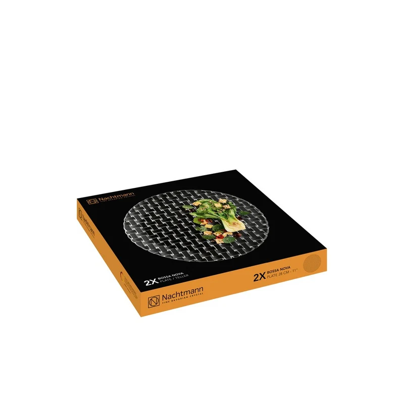 28 cm - Bossa Nova Piatto Piano Presentazione In Vetro Cristallino - Set 2 Pz