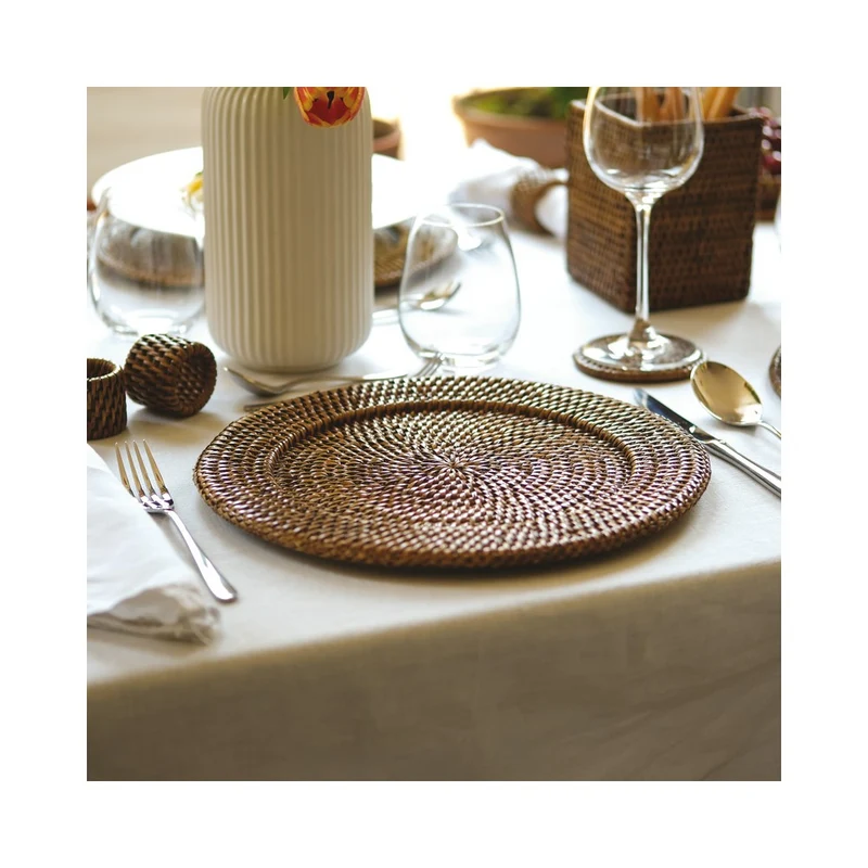 32 cm - Radici Piatto Presentazione Rotondo In Rattan