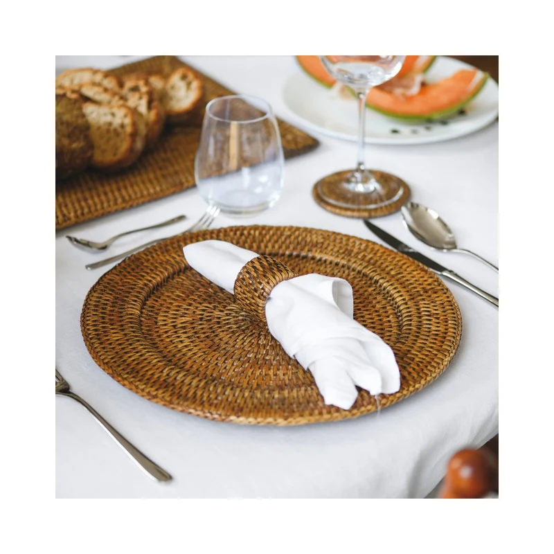 32 cm - Radici Piatto Presentazione Rotondo In Rattan