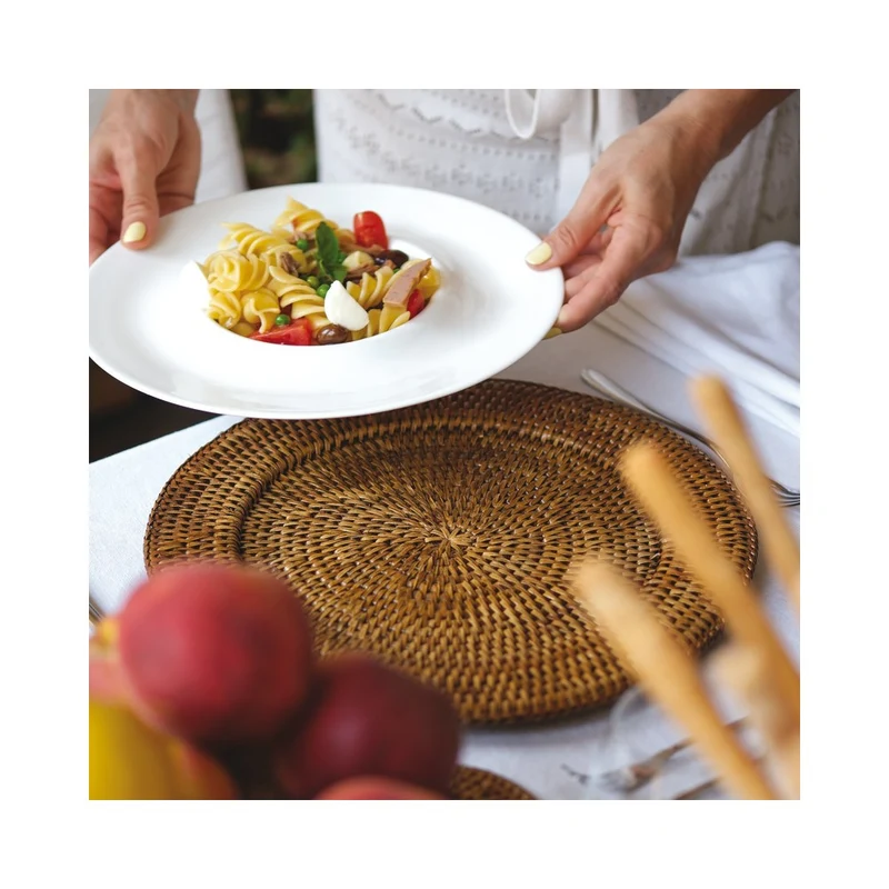 32 cm - Radici Piatto Presentazione Rotondo In Rattan
