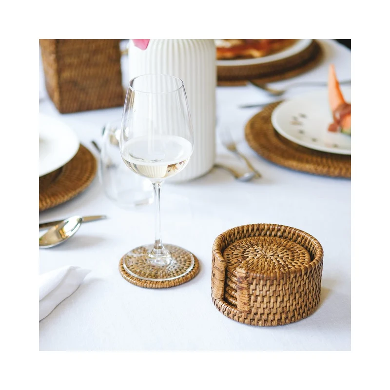 12 cm - Radici Sottobicchiere Rotondo In Rattan